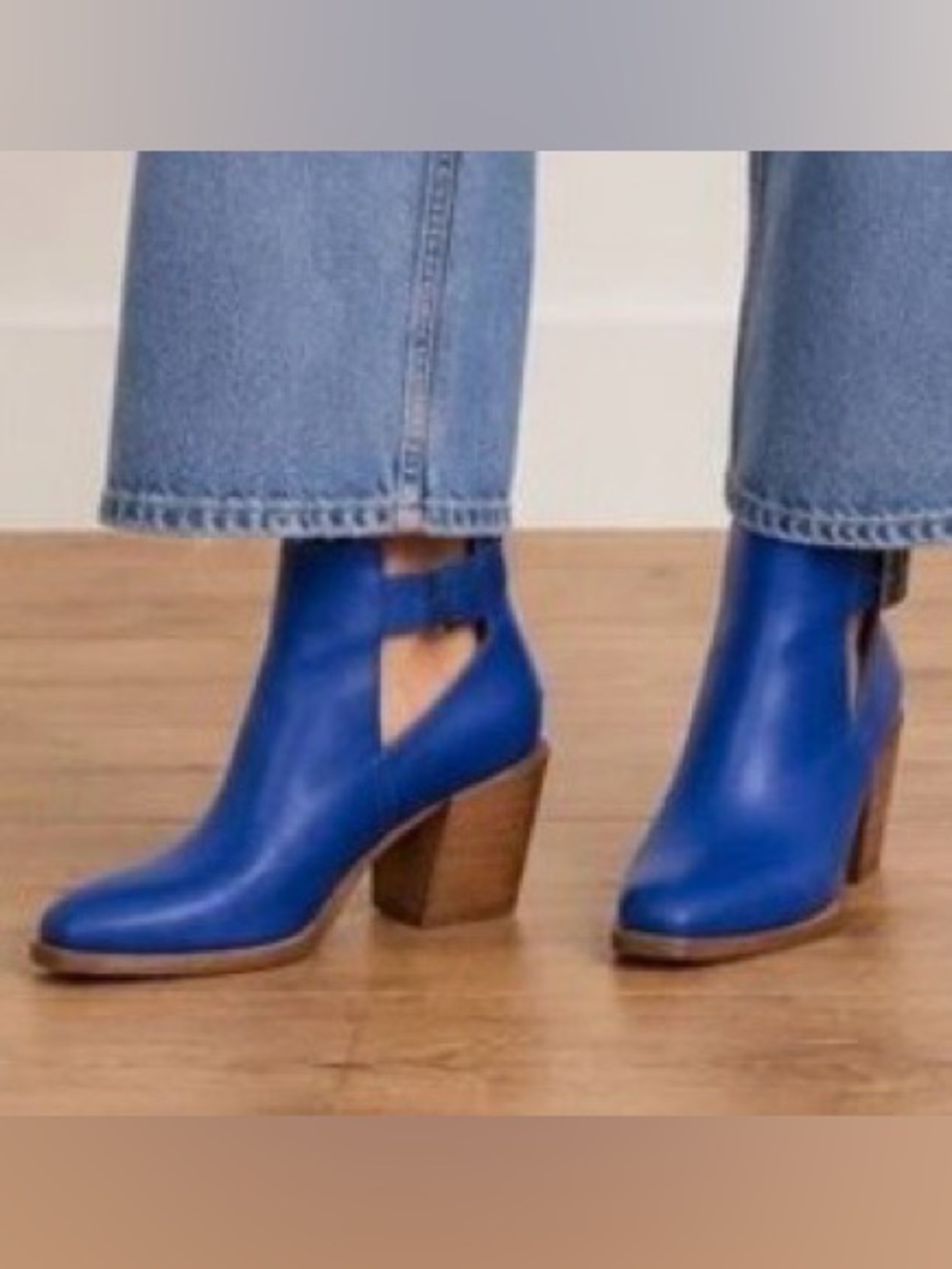 Free People Brady Buckle Blue Leather Ankle Boots